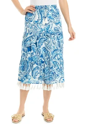 Women's Tiered Midi Skirt with Tassels