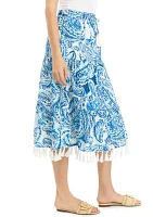 Women's Tiered Midi Skirt with Tassels