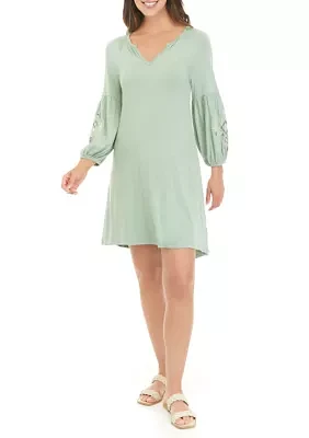 Women's Lace Sleeve Split Neck Dress