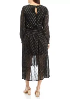 Women's Long Sleeve Metallic Swiss Dot Dress