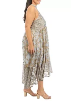 Plus Sleeveless Mesh Sequin Midi Dress