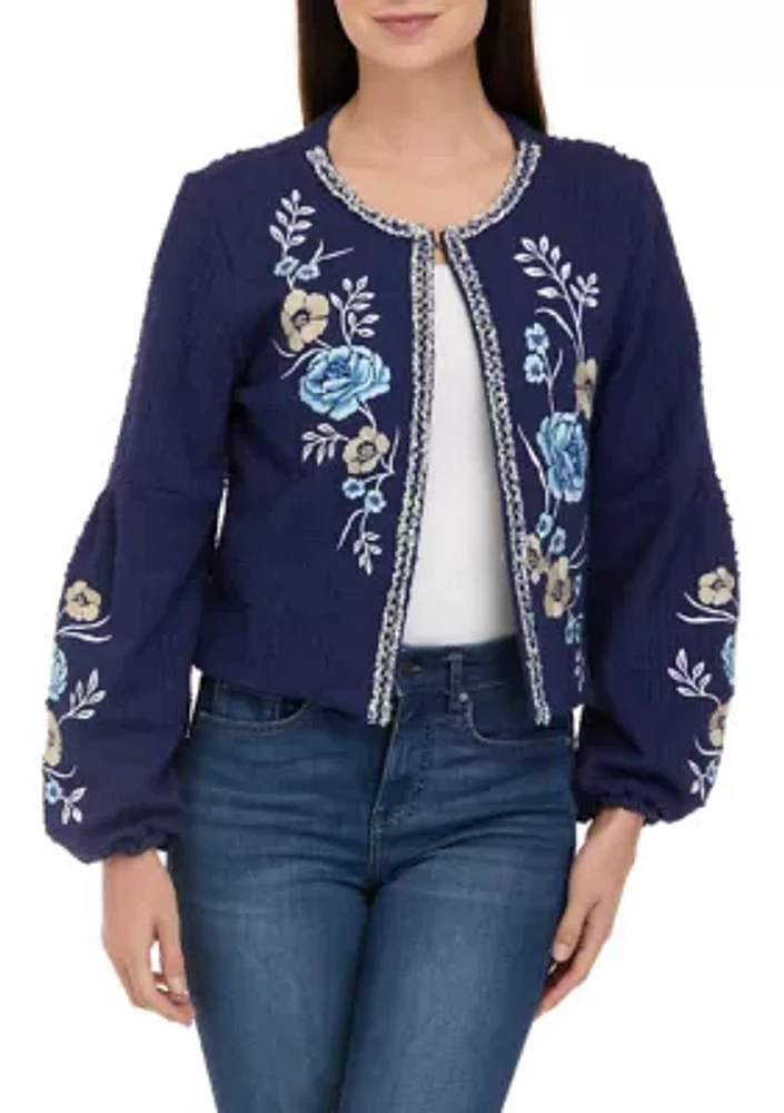 Women's Long Sleeve Embroidered Cropped Jacket