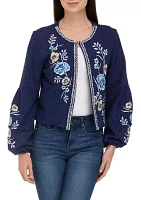 Women's Long Sleeve Embroidered Cropped Jacket