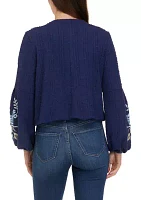 Women's Long Sleeve Embroidered Cropped Jacket