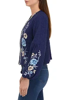 Women's Long Sleeve Embroidered Cropped Jacket