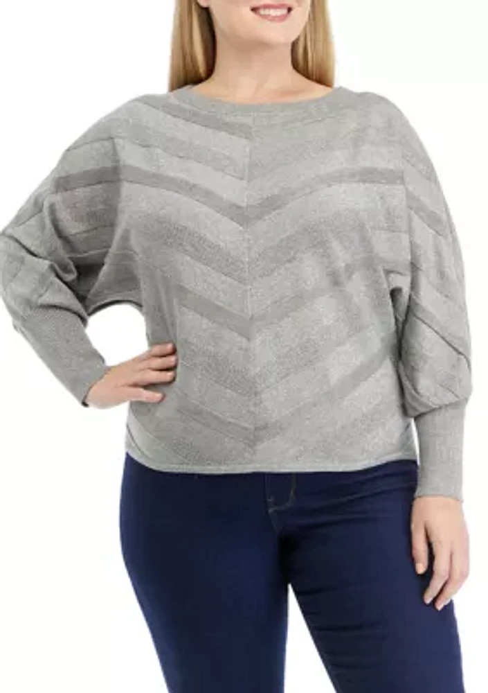 Plus Long Sleeve Mixed Stitch Solid Pullover Sweater