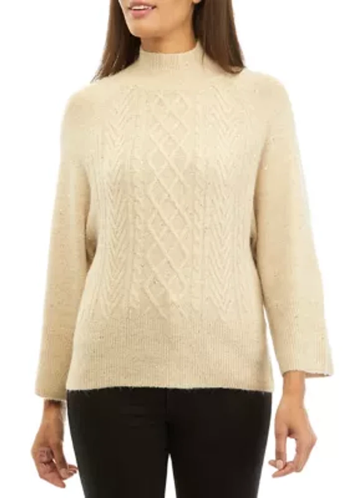 Women's Elbow Sleeve Mock Neck Sweater