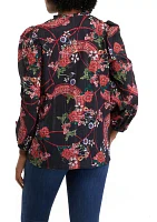 Women's Long Sleeve Printed Split Neck Blouse