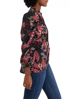 Women's Long Sleeve Printed Split Neck Blouse