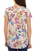 Women's Short Sleeve V-Neck Printed Slub T-Shirt