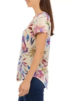 Women's Short Sleeve V-Neck Printed Slub T-Shirt