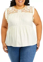 Plus Flutter Sleeve Crochet Trimmed Tier Top