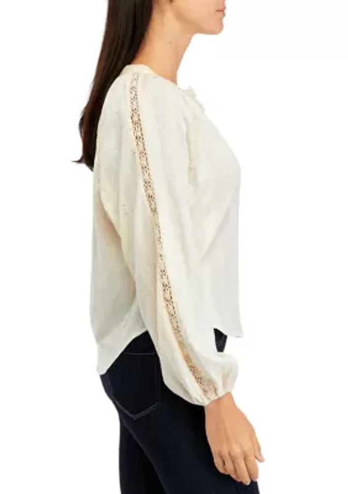 Women's Button Front Peasant Blouse