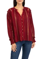 Women's Ruffle Trim Button Front Blouse