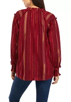 Women's Ruffle Trim Button Front Blouse