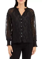 Women's Ruffle Trim Button Front Blouse