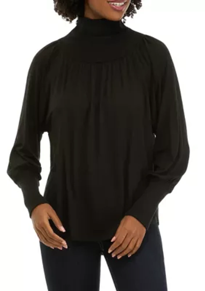 Women's Lantern Sleeve Funnel Neck Top