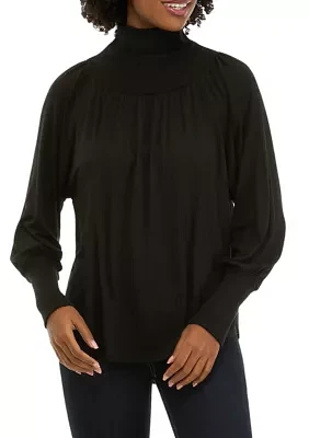 Women's Lantern Sleeve Funnel Neck Top