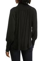 Women's Lantern Sleeve Funnel Neck Top