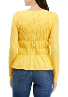 Women's Long Sleeve Smocked Knit Top