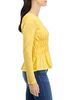 Women's Long Sleeve Smocked Knit Top