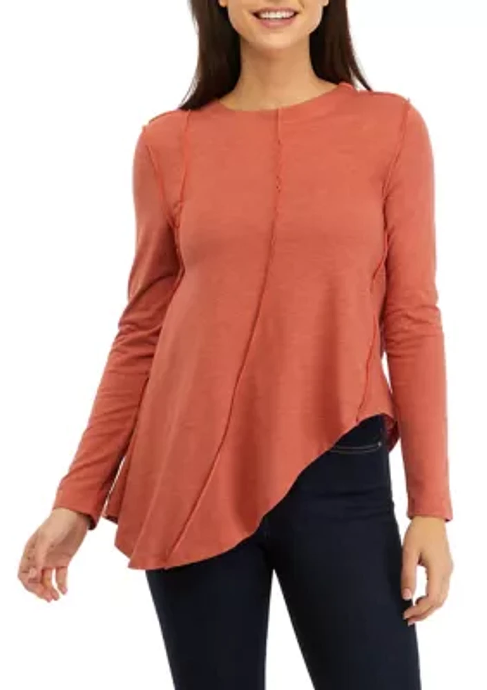 Women's Long Sleeve Asymmetrical Knit Top