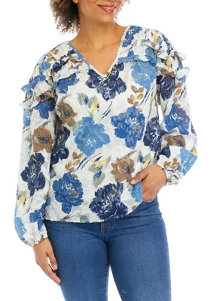 Women's Floral Printed Ruffle Blouse