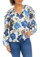 Women's Floral Printed Ruffle Blouse