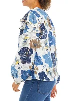 Women's Floral Printed Ruffle Blouse