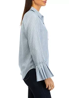 Women's Long Bell Sleeve Striped Button Down Shirt