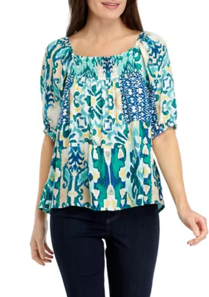 Women's Short Sleeve Square Neck Printed Top