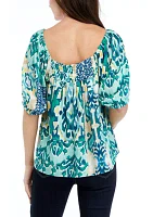 Women's Short Sleeve Square Neck Printed Top