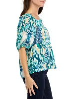 Women's Short Sleeve Square Neck Printed Top