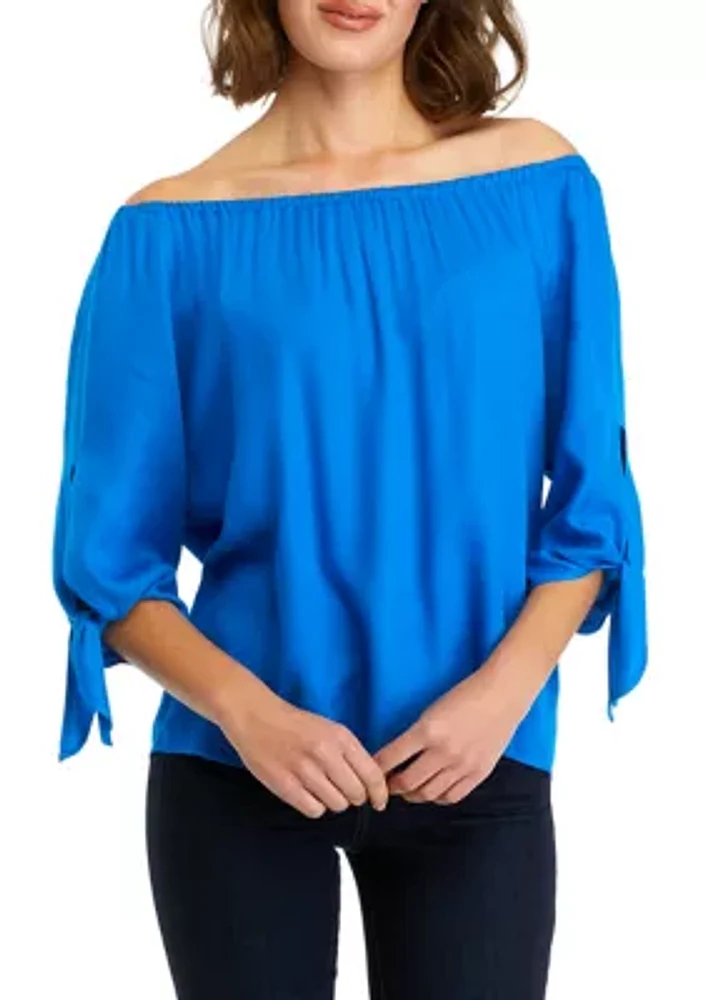 Women's Off the Shoulder Woven Tie Sleeve Blouse