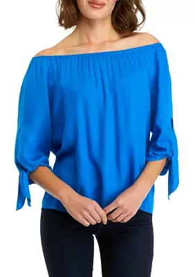 Women's Off the Shoulder Woven Tie Sleeve Blouse