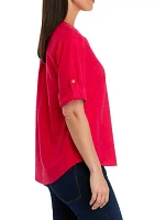 Women's Roll Tab Split Neck Button Front Shirt