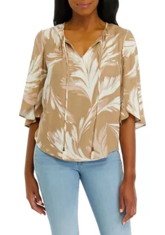 Women's Flutter Sleeve Printed Top