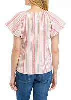 Women's Short Flutter Sleeve Striped Blouse