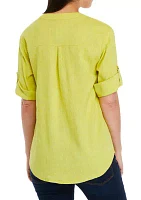 Women's Roll Tab Sleeve Split Neck Shirt