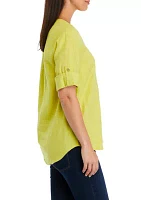 Women's Roll Tab Sleeve Split Neck Shirt