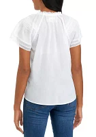 Women's Short Sleeve Embroidered Trim Blouse