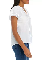 Women's Short Sleeve Embroidered Trim Blouse