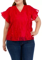 Plus Ruffle Sleeve Scalloped Top