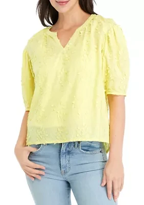 Women's Puff Sleeve Split Neck Top