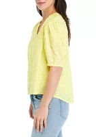 Women's Puff Sleeve Split Neck Top