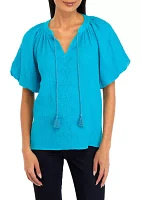 Women's Embroidered Cotton Gauze Blouse