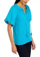 Women's Embroidered Cotton Gauze Blouse