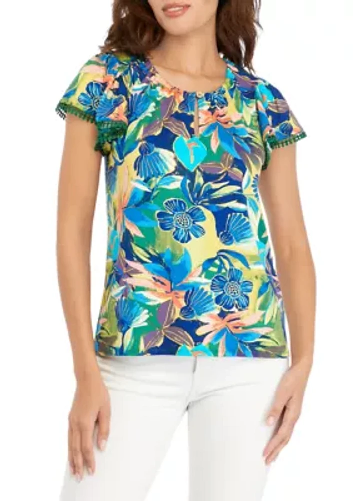 Women's Flutter Sleeve Printed Top