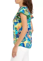 Women's Flutter Sleeve Printed Top