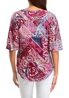 Women's Elbow Blouson Sleeve Printed Blouse